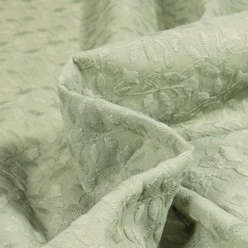 Tissu Coton brodé uni Esperanza sur fond Vert amande