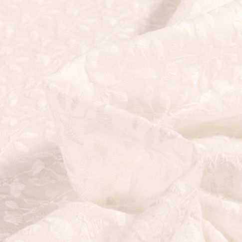 Tissu Coton brodé uni Esperanza sur fond Ecru
