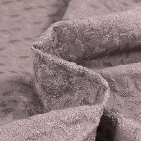 Tissu Coton brodé uni Esperanza sur fond Gris