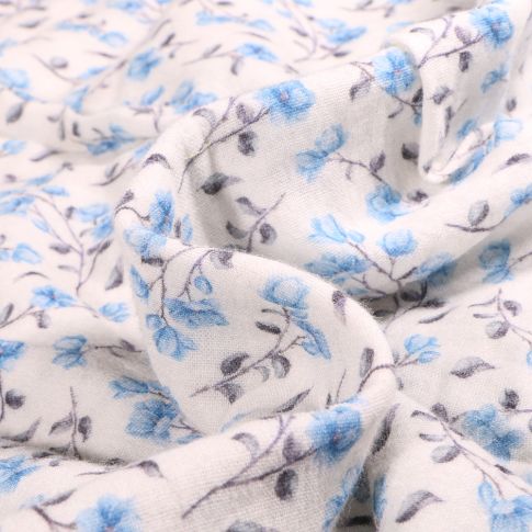 Tissu Double gaze Mily bleu sur fond Blanc