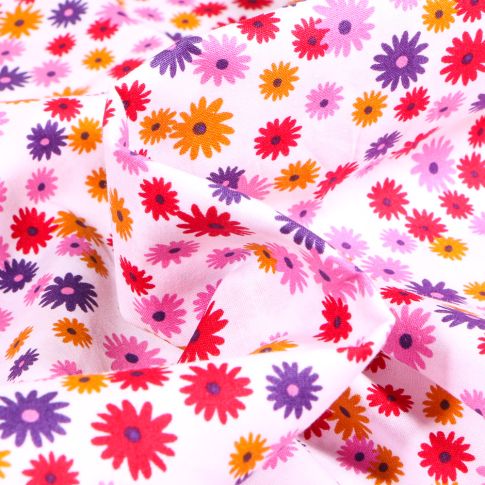 Tissu Coton imprimé LittleBird Flora multicolores sur fond Blanc