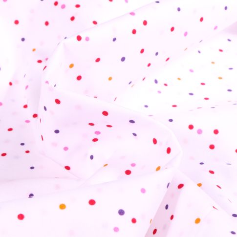 Tissu Coton imprimé LittleBird Pois multicolores sur fond Blanc