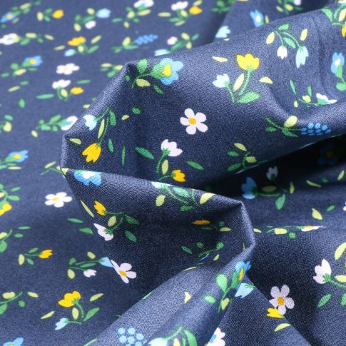 Tissu Coton imprimé Filipa sur fond Bleu marine