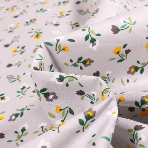 Tissu Coton imprimé Filipa sur fond Gris clair