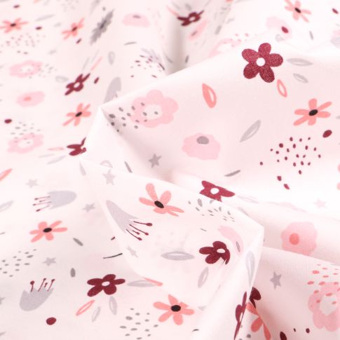 Tissu Coton imprimé LittleBird Baby flower sur fond Blanc cassé