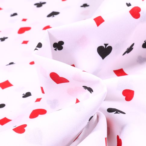 Tissu Coton imprimé Motifs jeux de cartes sur fond Blanc