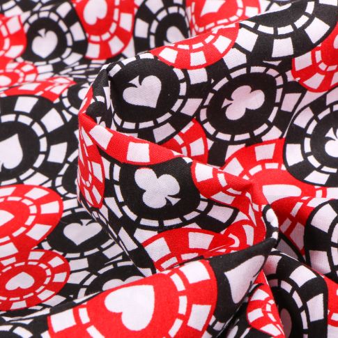 Tissu Coton imprimé Jetons casino sur fond Rouge