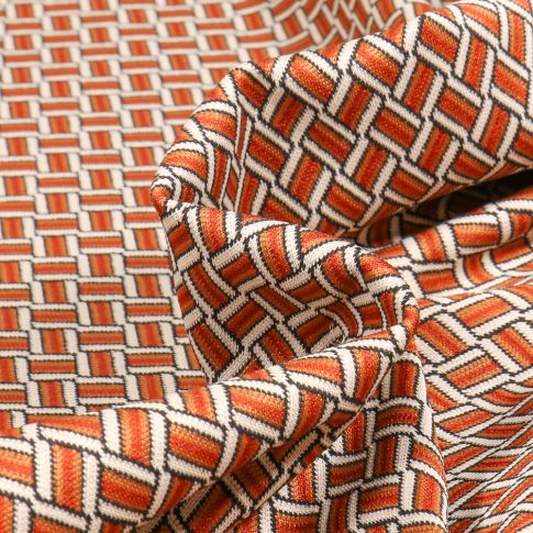 Tissu  Maille Jacquard Zig zag sur fond Brique