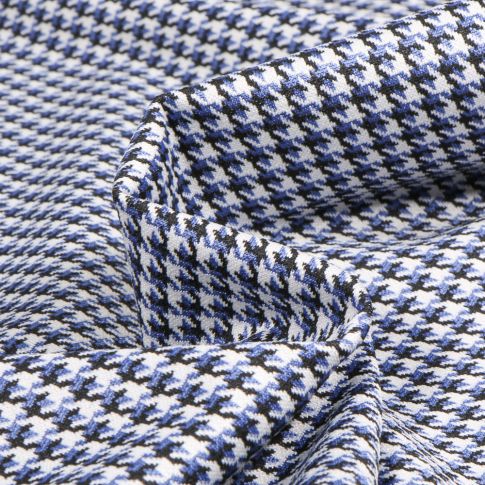 Tissu Jacquard extensible Pied de poule Lizzy sur fond Bleu