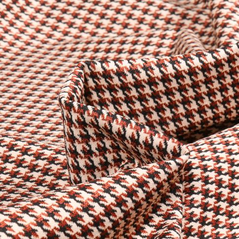 Tissu Jacquard extensible Pied de poule Lizzy sur fond Brique