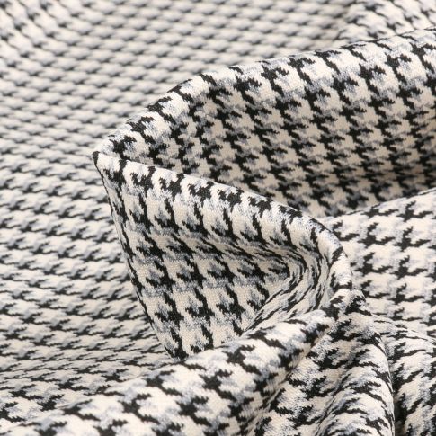 Tissu Jacquard extensible Pied de poule sur fond Blanc