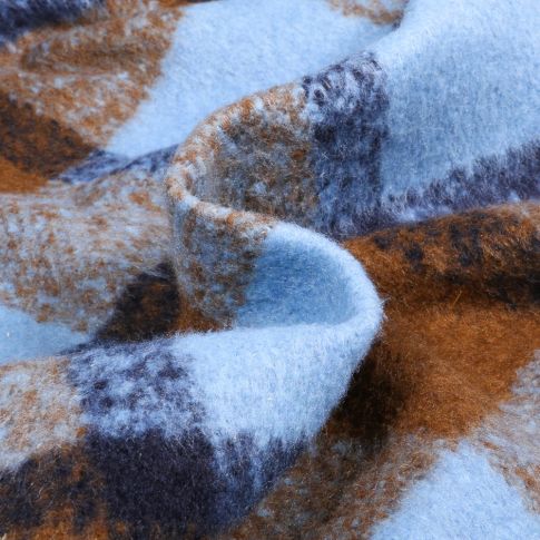 Tissu Jacquard touché laine Carreaux sur fond Bleu ciel