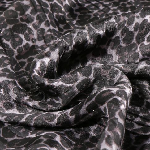 Tissu Mousseline Cheetah sur fond Gris