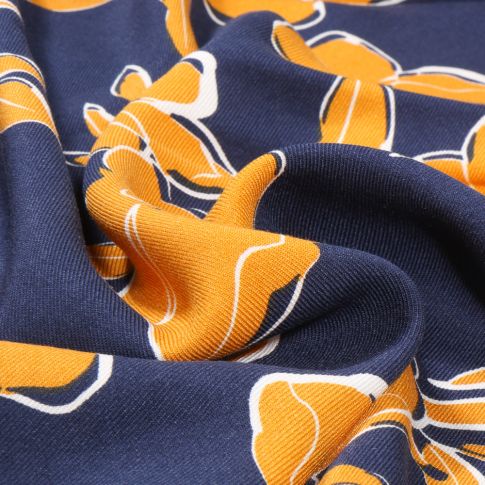 Tissu Viscose Twill Meissa jaune sur fond Bleu marine