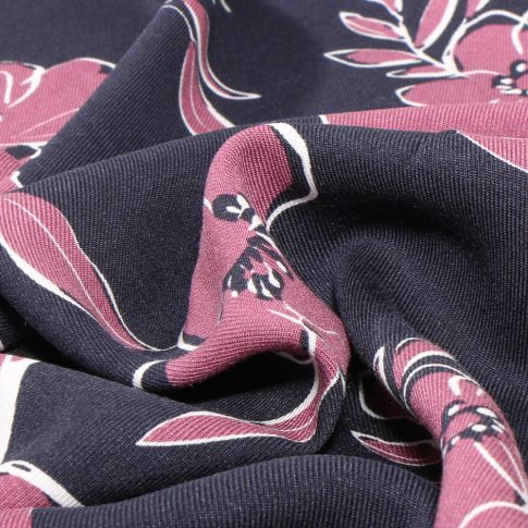Tissu Viscose Twill Meissa violet sur fond Bleu marine