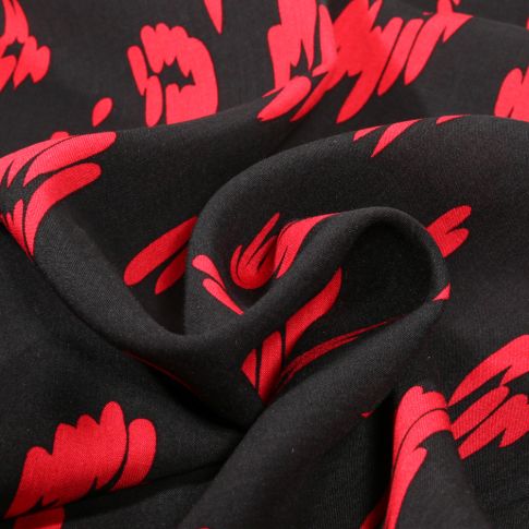 Tissu Viscose Abstrait rouge sur fond Noir