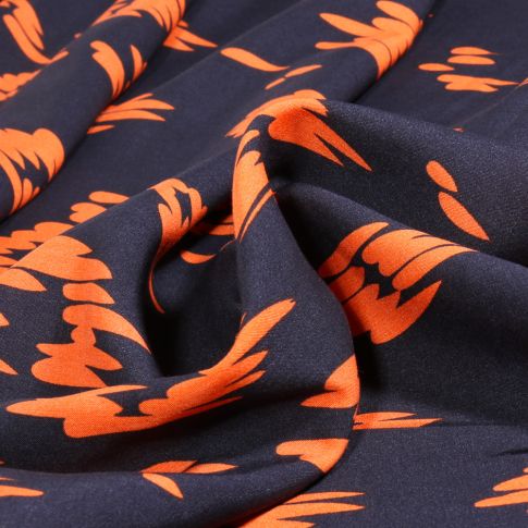 Tissu Viscose Abstrait orange sur fond Bleu marine