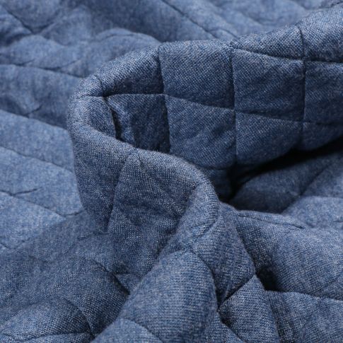 Tissu Sweat matelassé uni Big Check sur fond Bleu denim