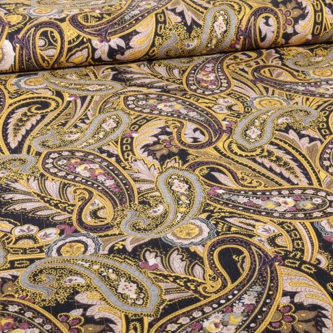 Tissu Viscose lurex Cachemire sur fond Jaune