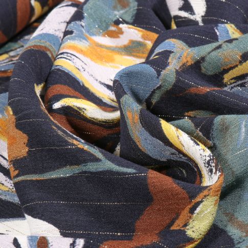Tissu Crépon viscose lurex Noura bleu sur fond Bleu marine