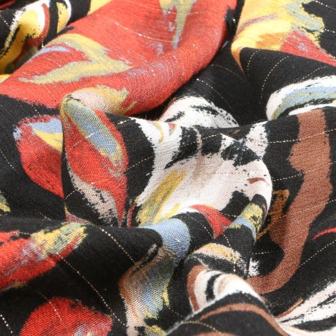 Tissu Crépon viscose lurex Noura sur fond Noir