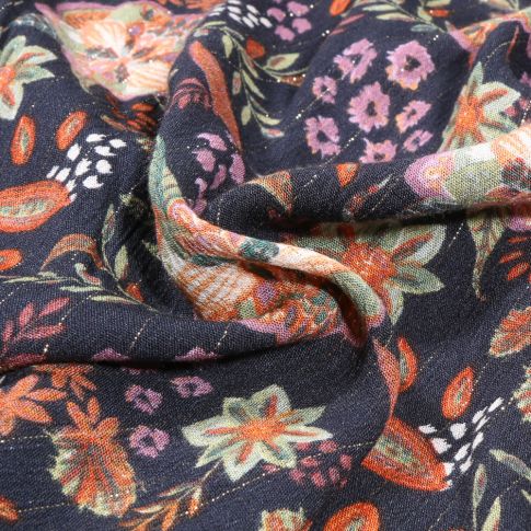 Tissu Crépon viscose lurex Jenna sur fond Bleu marine