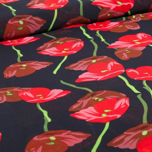 Tissu Mousseline Rosye sur fond Noir