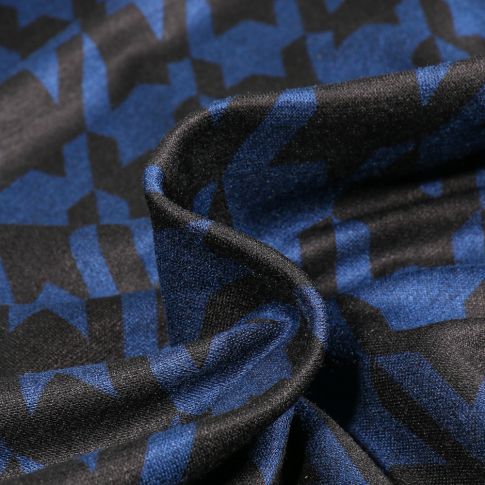 Tissu Jersey Milano Maxi pied de poule sur fond Bleu roi