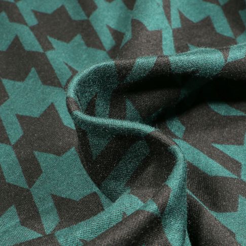 Tissu Jersey Milano Maxi pied de poule sur fond Bleu pétrole