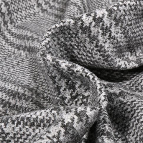 Tissu Jacquard touché laine Pied de poule rayé sur fond Gris clair