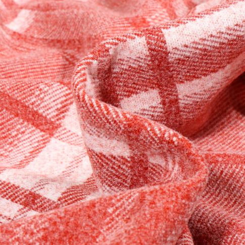 Tissu Maille épaisse Carreaux sur fond Rouge