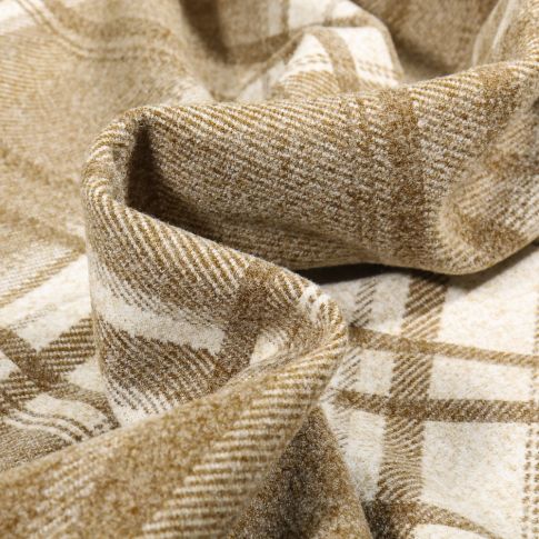 Tissu Maille épaisse Carreaux sur fond Vert kaki clair