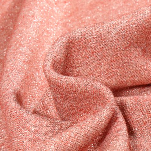 Tissu Maille Lurex argenté Viky sur fond Saumon
