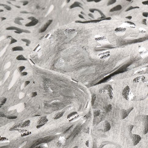 Tissu Jersey Coton Léo métalissé sur fond Gris clair chiné