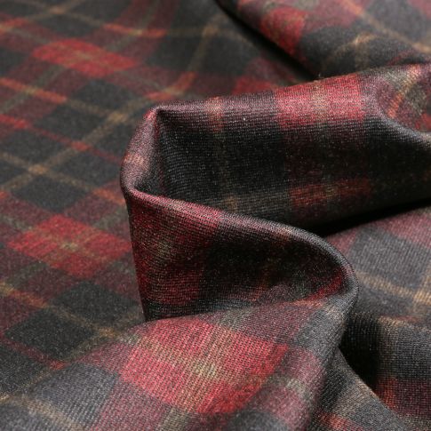 Tissu Jersey Milano Ecossais Ketty sur fond Rouge