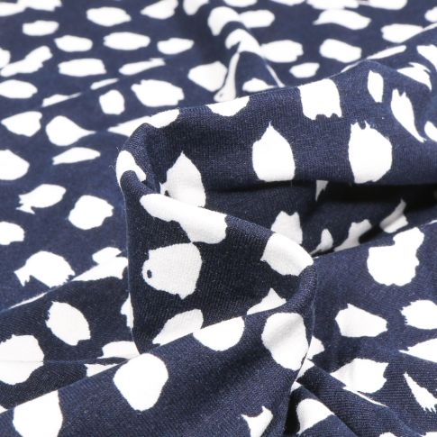 Tissu Jersey Viscose  Taches sur fond Bleu marine