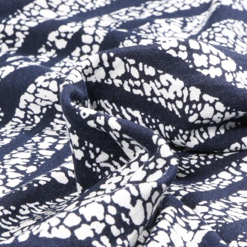 Tissu Jersey Viscose  Vortex sur fond Bleu marine