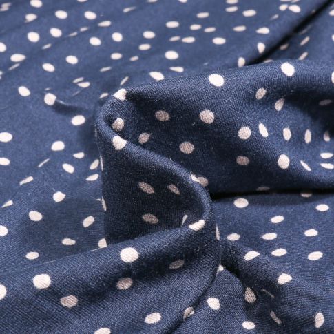 Tissu Jersey Viscose  Dotty pois gris sur fond Bleu marine