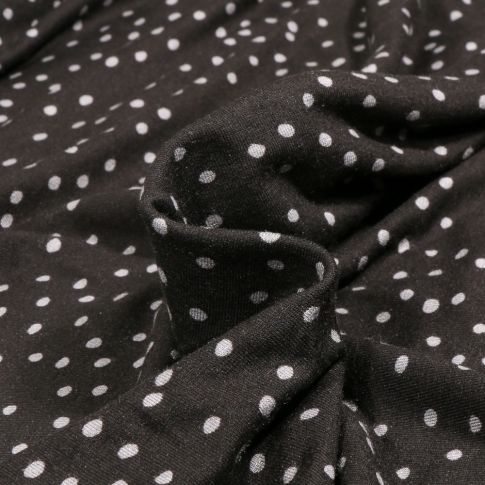 Tissu Jersey Viscose  Dotty pois gris sur fond Noir