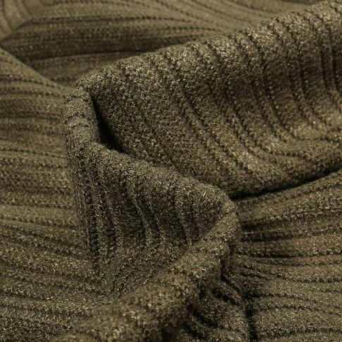 Tissu Maille côtelé épaisse  Elisa uni sur fond Vert kaki