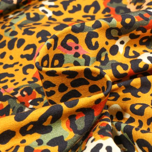 Tissu Jersey Coton Animal print sur fond Jaune