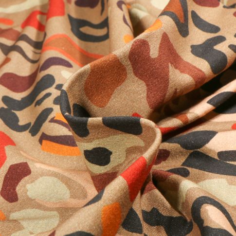 Tissu Jersey Coton Animal's Panthère sur fond Camel