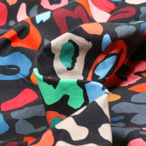 Tissu Jersey Coton Animal's Panthère sur fond Noir