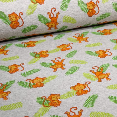 Tissu Sweat envers minky Wistiti sur fond Gris chiné