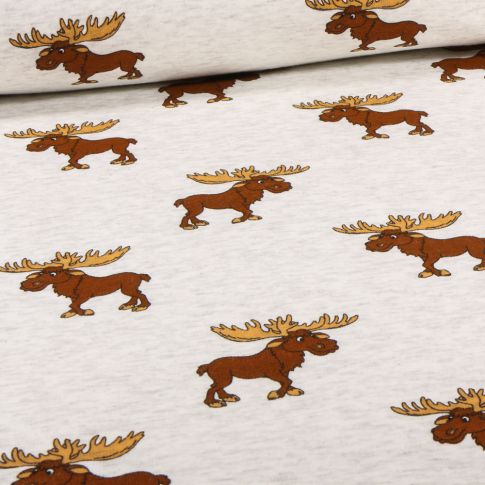 Tissu Sweat envers minky Caribou sur fond Beige chiné