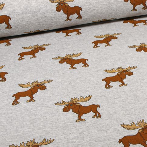 Tissu Sweat envers minky Caribou sur fond Gris chiné