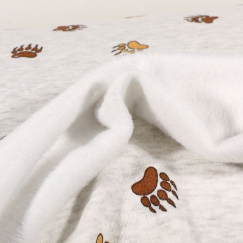 Tissu Sweat envers minky Griffes sur fond Gris clair chiné