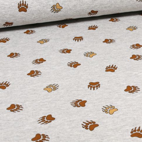 Tissu Sweat envers minky Griffes sur fond Gris chiné