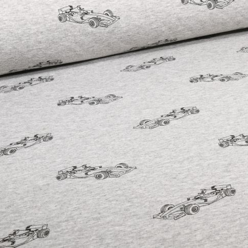 Tissu Sweat envers molletonné Formule 1 sur fond Gris clair chiné