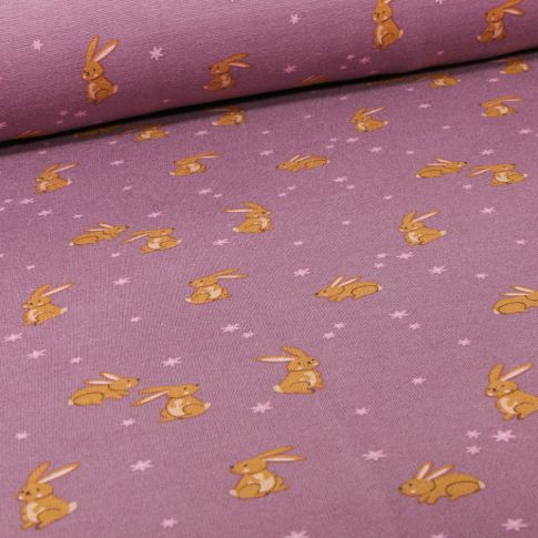 Tissu Sweat envers molletonné Bunny sur fond Mauve